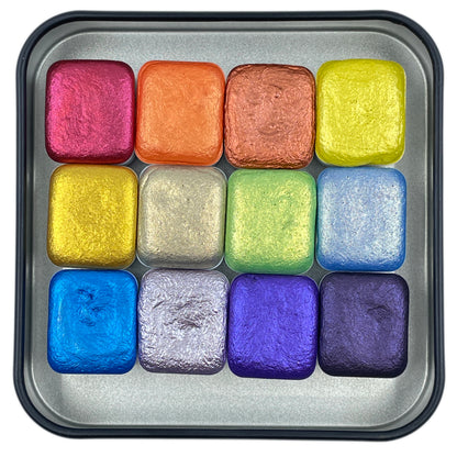 last chance! Mica H12 A set Handmade Shimmer Watercolor Paint half pans