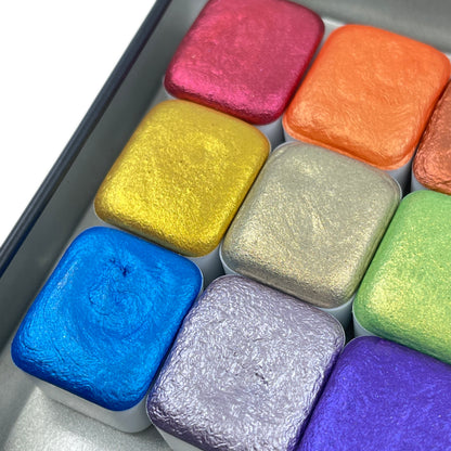 last chance! Mica H12 A set Handmade Shimmer Watercolor Paint half pans