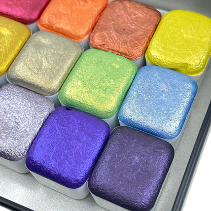last chance! Mica H12 A set Handmade Shimmer Watercolor Paint half pans