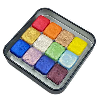 last chance! Mica H12 B set Handmade Shimmer Watercolor Paint half pans