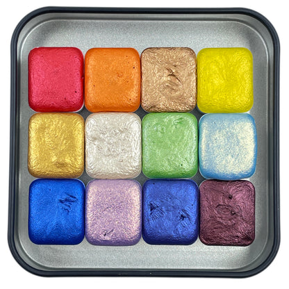 last chance! Mica H12 B set Handmade Shimmer Watercolor Paint half pans