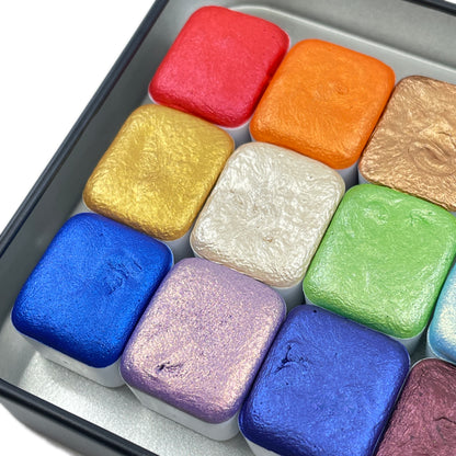 last chance! Mica H12 B set Handmade Shimmer Watercolor Paint half pans