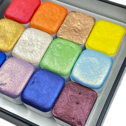 last chance! Mica H12 B set Handmade Shimmer Watercolor Paint half pans