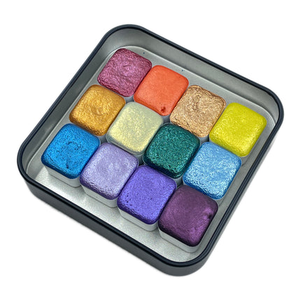 last chance! Mica H12 C set Handmade Shimmer Watercolor Paint half pans