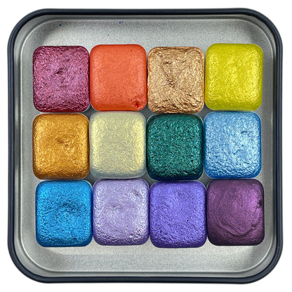 last chance! Mica H12 C set Handmade Shimmer Watercolor Paint half pans