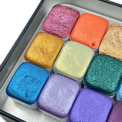 last chance! Mica H12 C set Handmade Shimmer Watercolor Paint half pans
