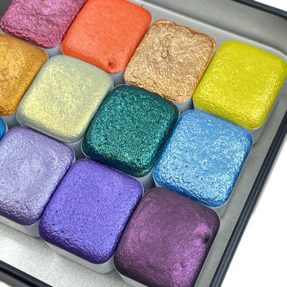 last chance! Mica H12 C set Handmade Shimmer Watercolor Paint half pans