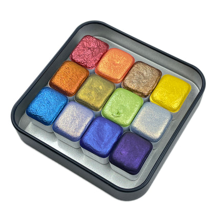 last chance! Mica H12 D set Handmade Shimmer Watercolor Paint half pans