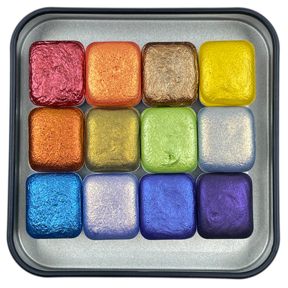 last chance! Mica H12 D set Handmade Shimmer Watercolor Paint half pans