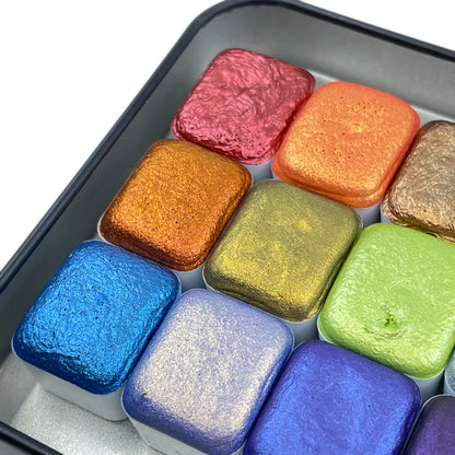 last chance! Mica H12 D set Handmade Shimmer Watercolor Paint half pans