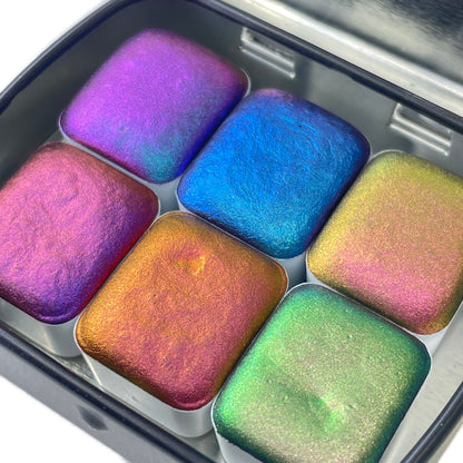 6H Handmade Shimmer Metallic Chameleon Colorshift Watercolor Paint Half By iuilewatercolors
