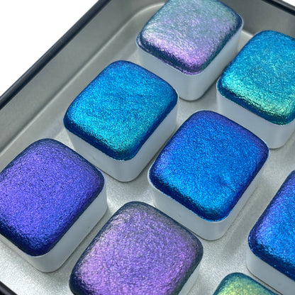 Oceans8 Half Set Handmade Color Shift Aurora Shimmer Metallic Chameleon Watercolor Paints by iuilewatercolors