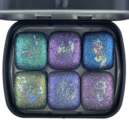 Half Night Series set Handmade Glittery Hologram shimmer watercolor Paint by iuilewatercolors
