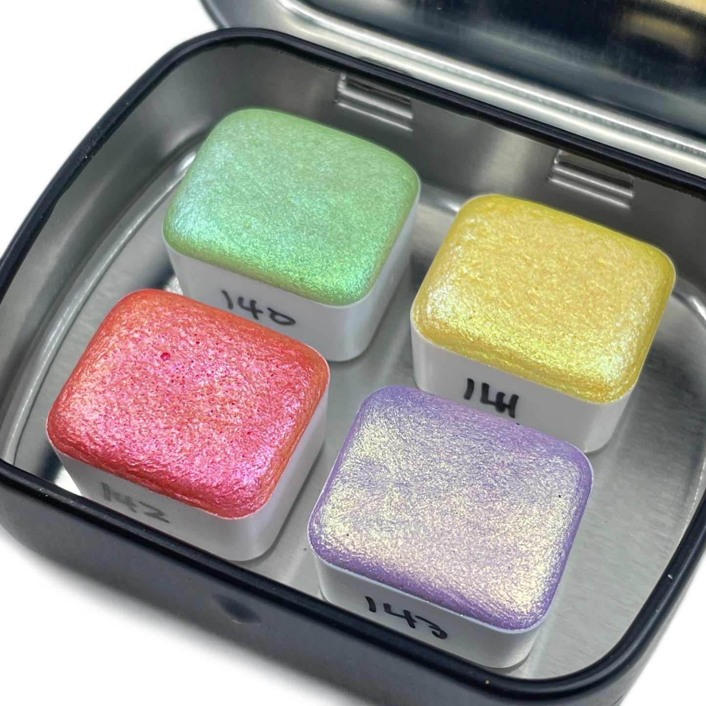 Limited Macaroon 4 half set handmade color shift watercolor paints half pans in tin case