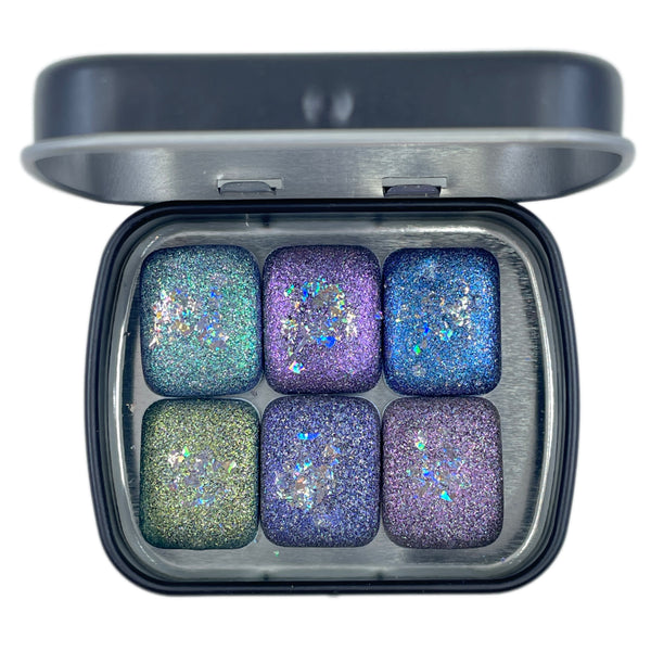 Quarter Night Series set Handmade Glittery Hologram shimmer watercolor Paint by iuilewatercolors