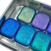Oceans8 Quarter Pan Handmade Color Shift Aurora Shimmer Metallic Chameleon Watercolor Paints by iuilewatercolors