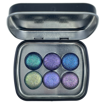 Button Night Series set Handmade Glittery Hologram shimmer watercolor Paint by iuilewatercolors