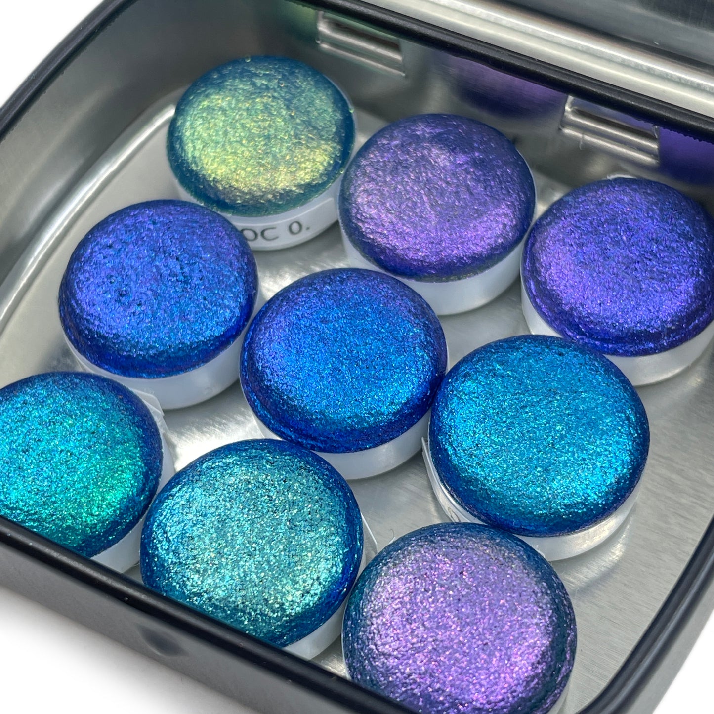 Oceans8 Button Pan Handmade Color Shift Aurora Shimmer Metallic Chameleon Watercolor Paints by iuilewatercolors