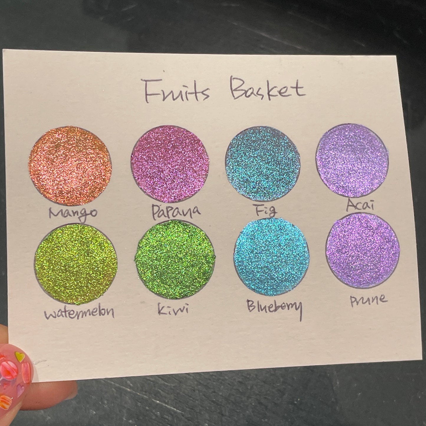 Fruits Basket Dot Card Tester Sampler Watercolor Shimmer Glittery Paints