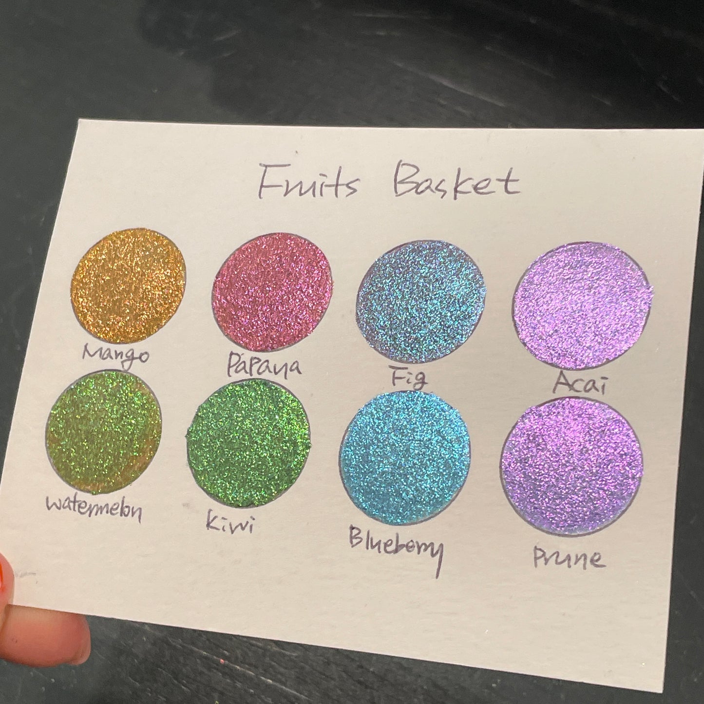 Fruits Basket Dot Card Tester Sampler Watercolor Shimmer Glittery Paints