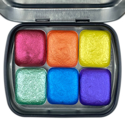 Rainbow1 set Handmade Shimmer Metallic Watercolor Paint Half By iuilewatercolors