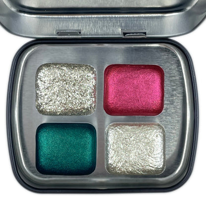 Jingle Bell set 4 Half Pan Handmade Mica Shimmer Metallic Watercolor Paints by iuilewatercolors