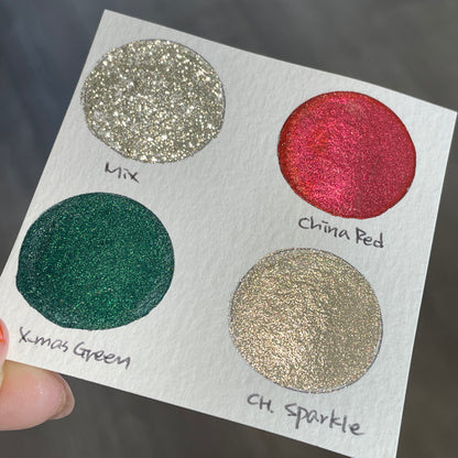 Jingle Bell set 4 Half Pan Handmade Mica Shimmer Metallic Watercolor Paints by iuilewatercolors