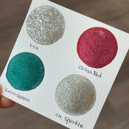 Jingle Bell set 4 Half Pan Handmade Mica Shimmer Metallic Watercolor Paints by iuilewatercolors