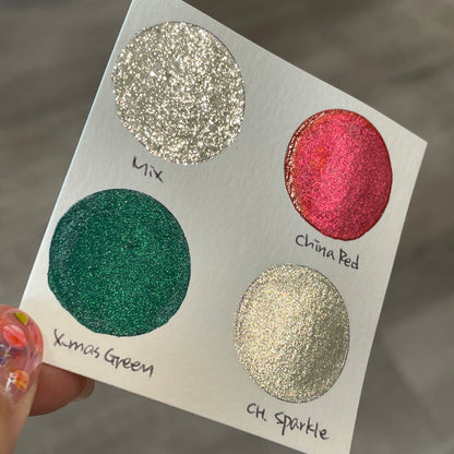 Jingle Bell Dot Card Handmade Chrome Shimmer Watercolor Paints by iuilewatercolors