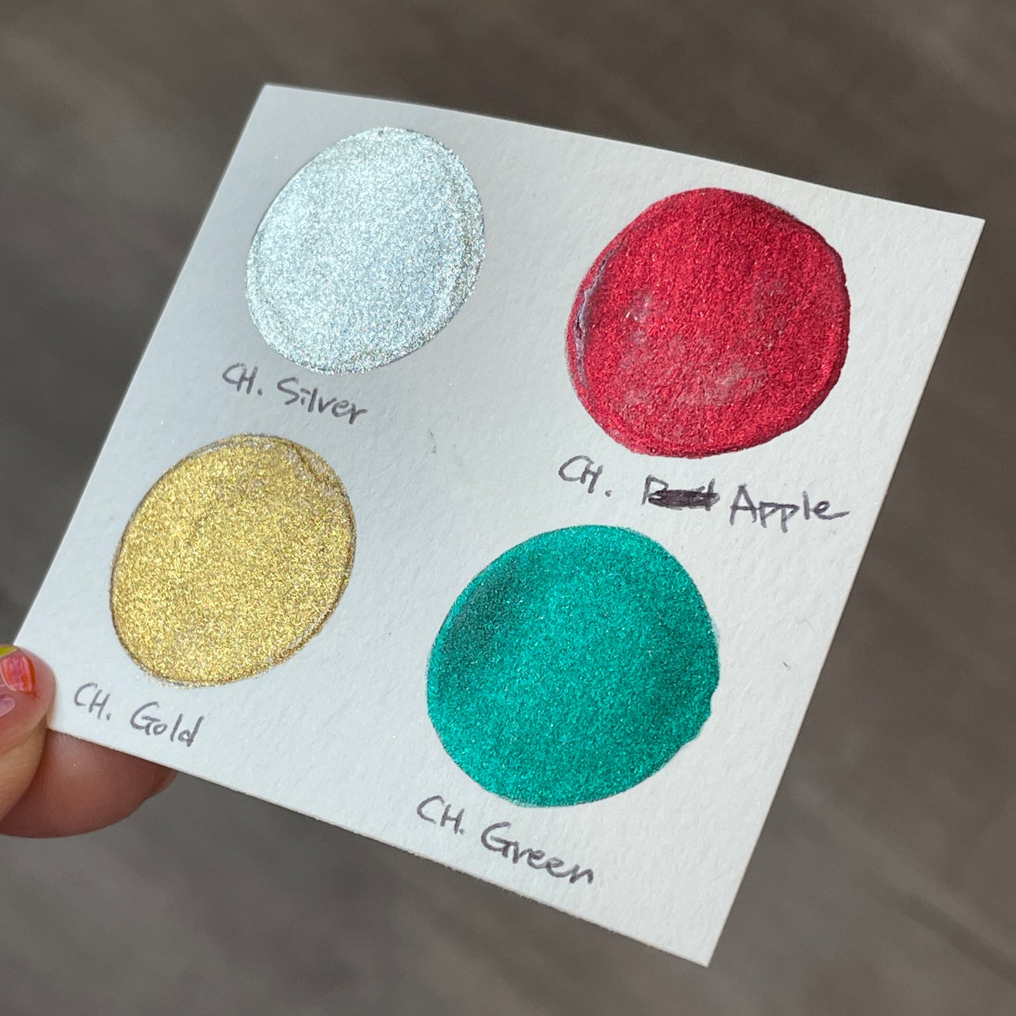 Merry Christmas set 4 Half Pan Handmade Chrome Shimmer Metallic Watercolor Paints by iuilewatercolors