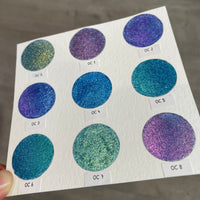 Oceans8 Half Pan Handmade Color Shift Aurora Shimmer Metallic Chameleon Watercolor Paints by iuilewatercolors