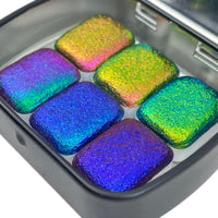 Vivid Q6 Quarter Pan Handmade Color Shift Aurora Shimmer Metallic Chameleon Watercolor Paints by iuilewatercolors