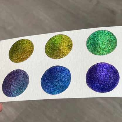 Vivid Q6 Quarter Pan Handmade Color Shift Aurora Shimmer Metallic Chameleon Watercolor Paints by iuilewatercolors