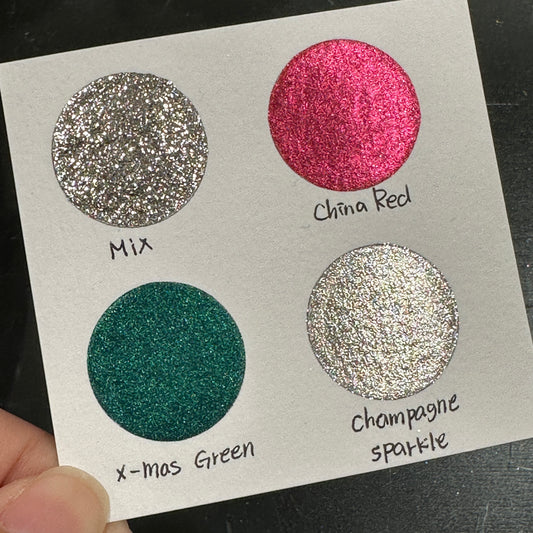 Jingle Bell set 4 Half Pan Handmade Mica Shimmer Metallic Watercolor Paints by iuilewatercolors