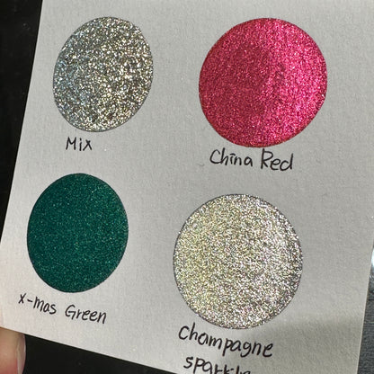 Jingle Bell set 4 Half Pan Handmade Mica Shimmer Metallic Watercolor Paints by iuilewatercolors