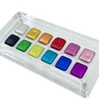 12 Christmas Half Pan Set in Acrylic Case Handmade Shimmer Metallic Watercolor Paints by iuilewatercolors