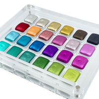 24 Christmas Half Pan Set in Acrylic Case Handmade Shimmer Metallic Watercolor Paints by iuilewatercolors