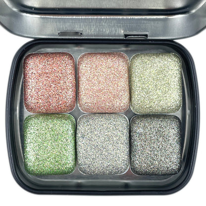 last chance! The Planet Set Half Pan Handmade  Shimmer Metallic Chameleon Glitter Watercolor Paints by iuilewatercolors