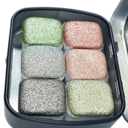 last chance! The Planet Set Half Pan Handmade  Shimmer Metallic Chameleon Glitter Watercolor Paints by iuilewatercolors