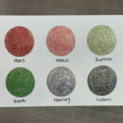 last chance! The Planet Set Half Pan Handmade  Shimmer Metallic Chameleon Glitter Watercolor Paints by iuilewatercolors
