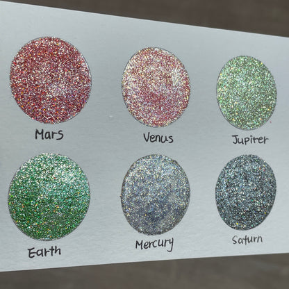 last chance! The Planet Set Half Pan Handmade  Shimmer Metallic Chameleon Glitter Watercolor Paints by iuilewatercolors