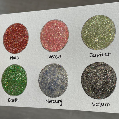last chance! The Planet Set Half Pan Handmade  Shimmer Metallic Chameleon Glitter Watercolor Paints by iuilewatercolors