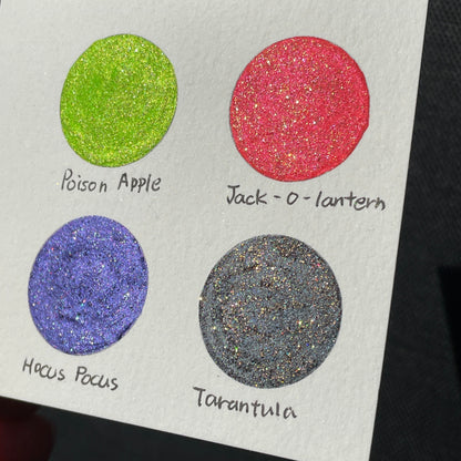 Jack-o-lantern Halloween 2023 Handmade Shimmer Neon Glittery Watercolor Paints by iuilewatercolors