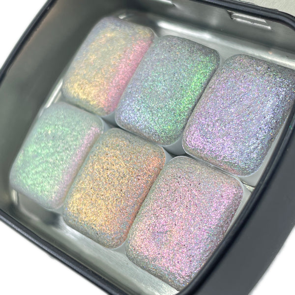 Goddess Quarter Pan Handmade Super Shift Aurora Shimmer Holographic Watercolor Paints by iuilewatercolors