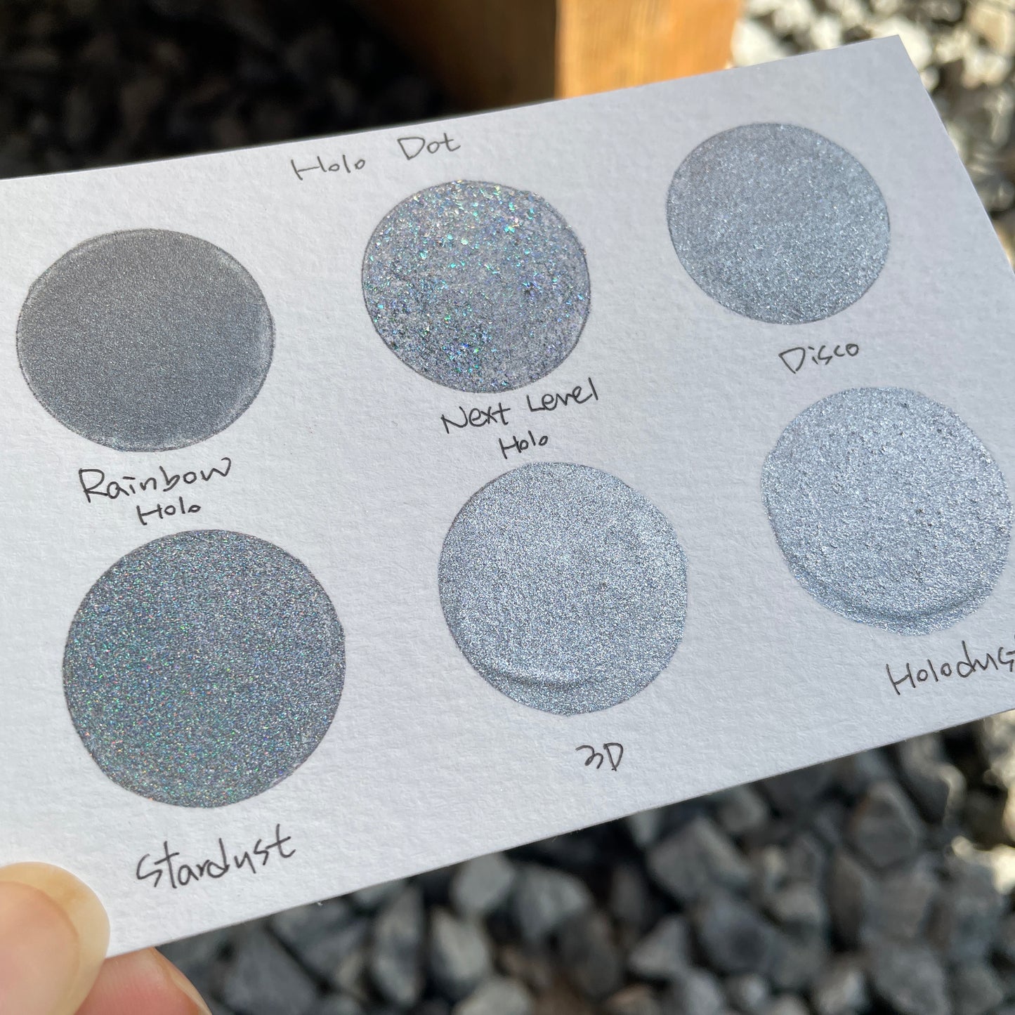 Hologram Dot Card Tester Sampler Watercolor Shimmer Glittery Paints