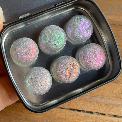 Vol.1 Goddess Button Set Handmade Super Shift Aurora Shimmer Holographic Watercolor Paints by iuilewatercolors