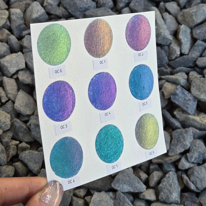 Oceans8 Quarter Pan Handmade Color Shift Aurora Shimmer Metallic Chameleon Watercolor Paints by iuilewatercolors