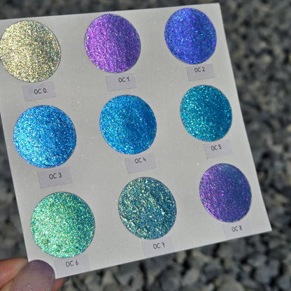 Oceans8 Quarter Pan Handmade Color Shift Aurora Shimmer Metallic Chameleon Watercolor Paints by iuilewatercolors