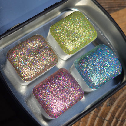 Cotton Candy Half set Handmade Chrome Shimmer Holographic Watercolor Paints by iuilewatercolors