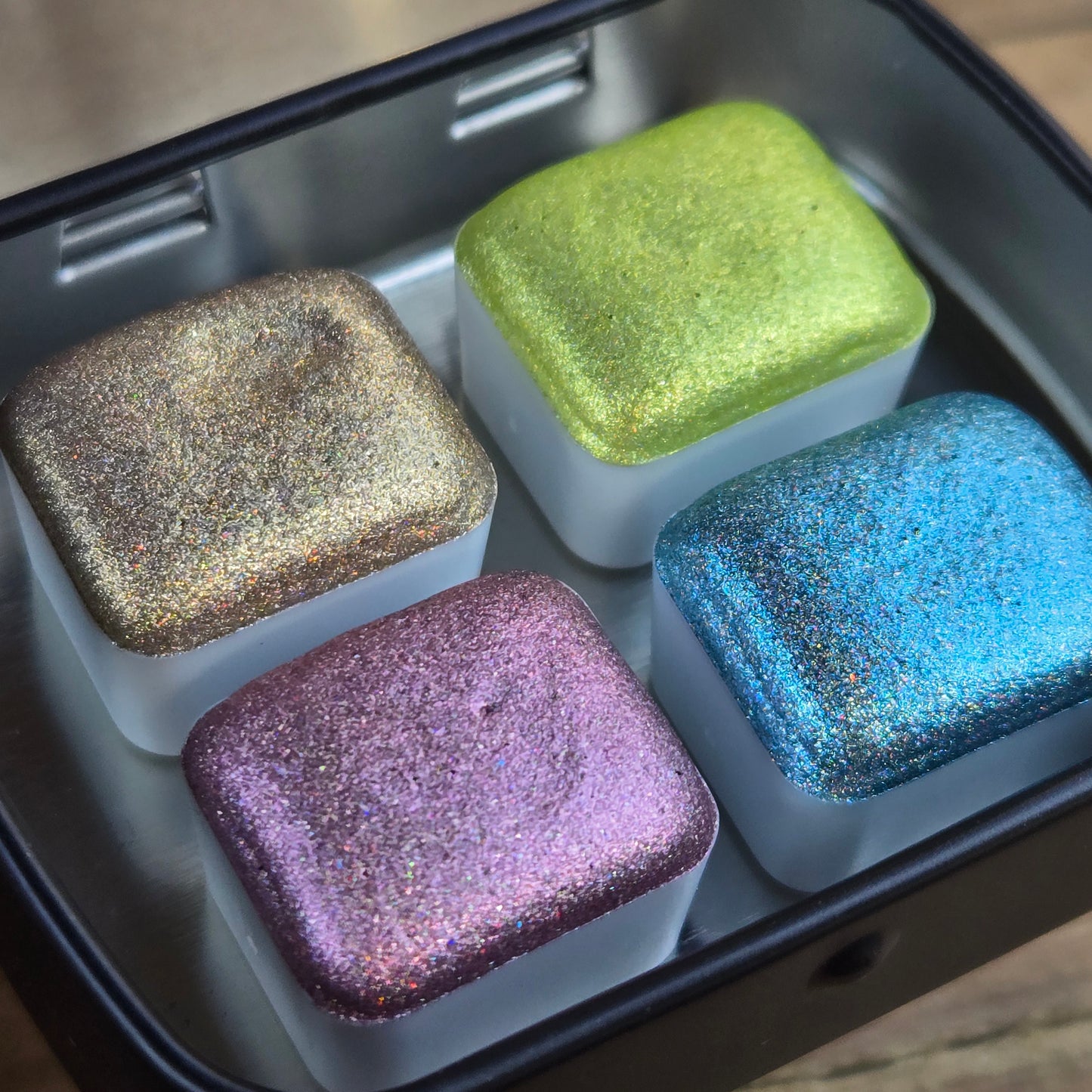 Cotton Candy Half set Handmade Chrome Shimmer Holographic Watercolor Paints by iuilewatercolors